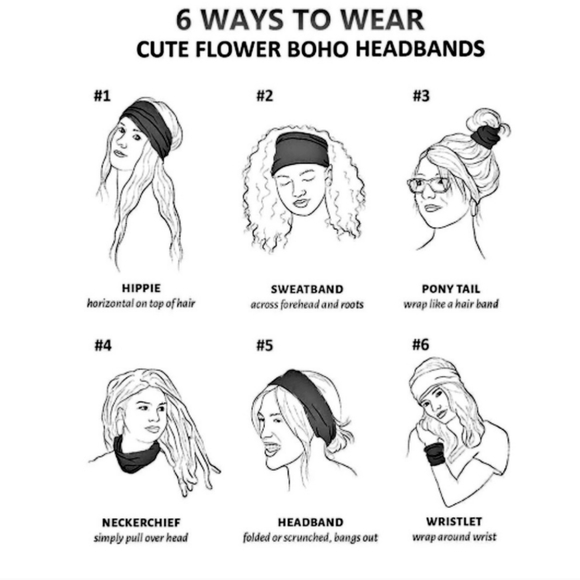 Black Mandala Headband Boho Bandana Style Hair Band Sporty Yoga Bohemian Boho - Picture 2 of 2